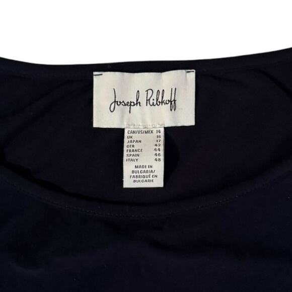 Joseph Ribkoff Black Flowy Top Size 14 Graphic Trim Lightweight Monochrome Drama - Picture 2 of 6